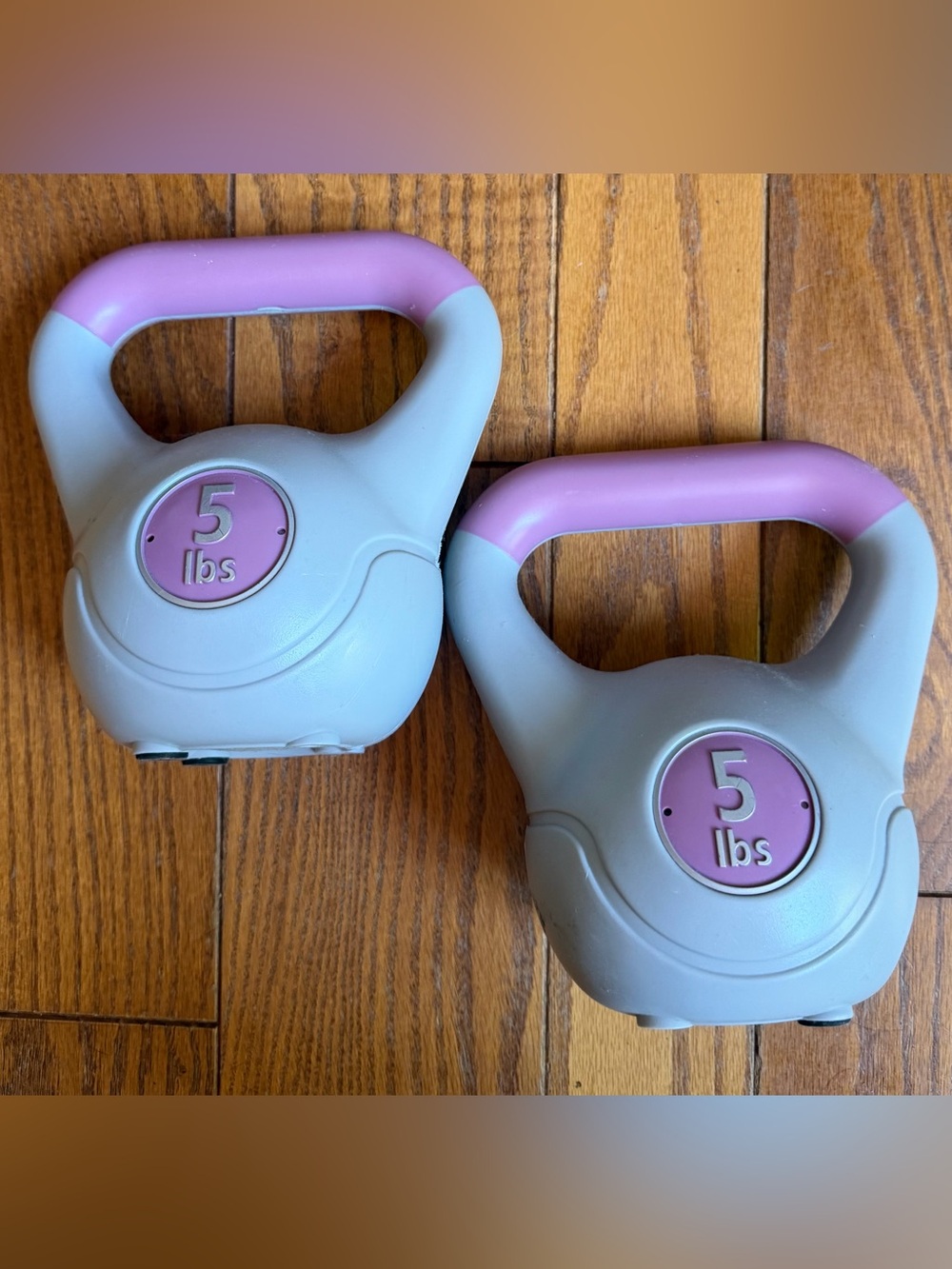 5 lbs Pink Gray Kettlebells Pair Weights Workout Home Gym Strength Exercise